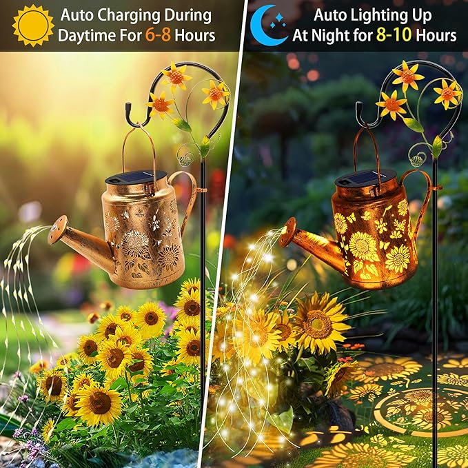 Solar Watering Can with Lights Birthday Gifts for Christmas Mom Women 2 Pack Waterproof Outdoor Garden Decor Sunflower Solar Garden Lights for Outdoor Pathway Yard Lawn Patio Party Decorations