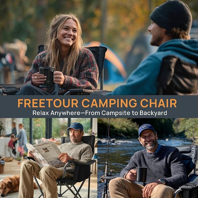 2 Pack Camping Chair Folding Heavy Duty with Cup Holder &amp Cooler Bag Oversized Portable Lawn Chair for Adults Tall and Lightweight 300 lbs Capacity for Beach Fishing Sports Travel