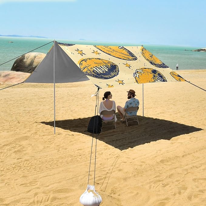 Pattern Rugby Yellow Pattern Camping Sun Shelter Beach Tent Portable Beach Sun Shade Outdoor Canopy for Camping Trips Fishing Picnic
