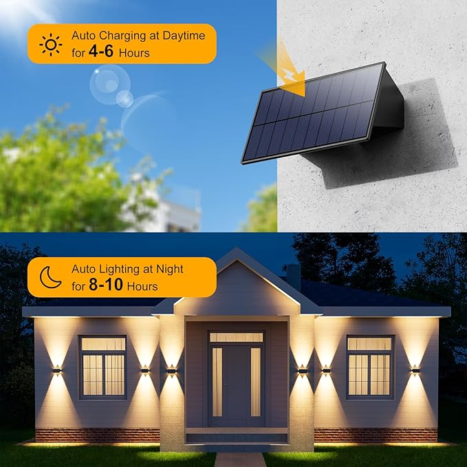 16 Pack Solar Up and Down Fence Lights Outdoor Decorative Wall Mount LED Waterproof Yard Lamps for Outside Deck Patio Porch House Backyard Garden Powerful Illumination for Safe Night(Warm White)