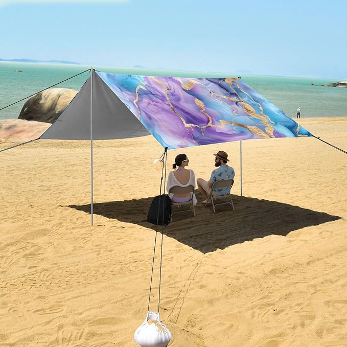 Camping Sun Shelters Marble Watercolor Blue Purple Beach Canopy 126 * 110.2in