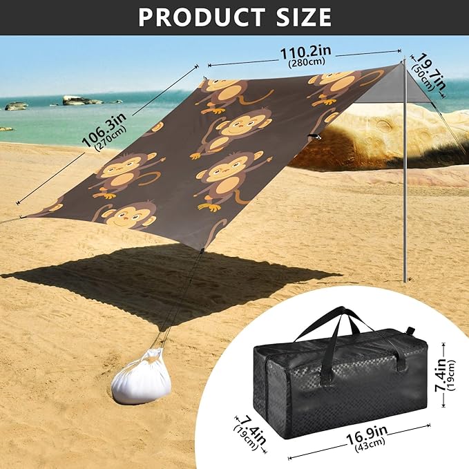 Monkeys Camping Sun Shelter Beach Tent Portable Beach Sun Shade Outdoor Canopy for Camping Trips Fishing Picnic