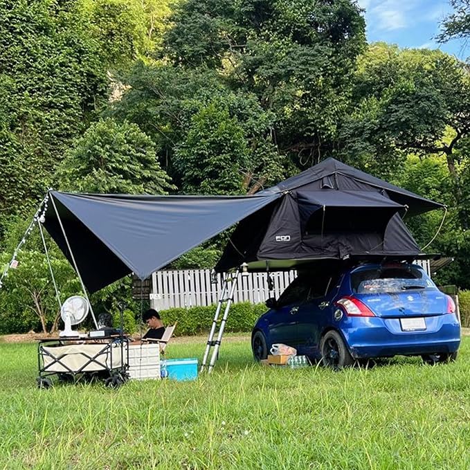 Car Awning Camping SUV Sun Shelter Waterproof Universal Tent Canopy Anti-UV for Van Campervan Caravan Truck Vehicle (Black 2x3m)