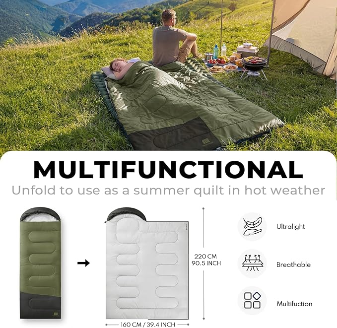 Ultralight Warm Weather Sleeping Bag - Portable Waterproof Compact Lightweight Comfort with Compression Sack - Great for Outdoor Camping Backpacking &amp Hiking