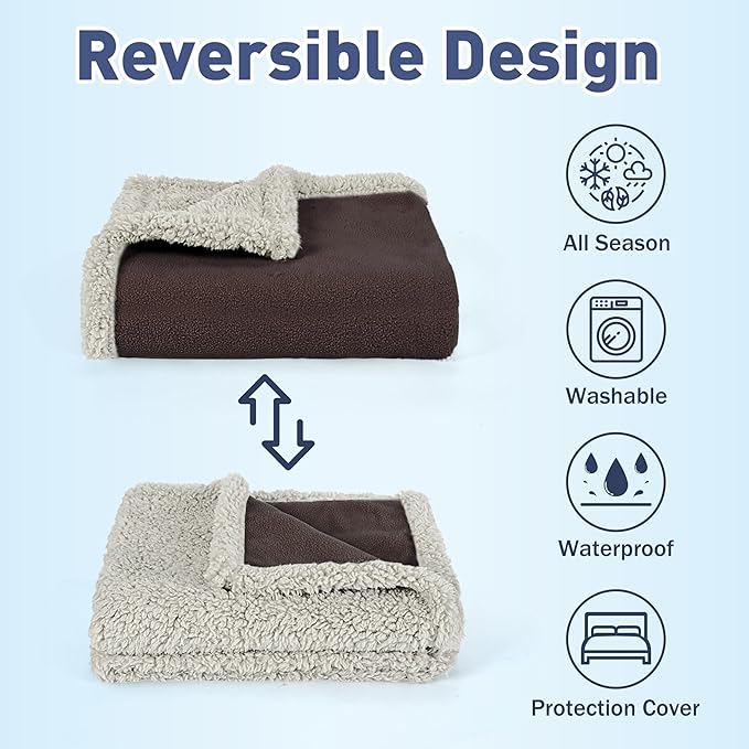 Catalonia Waterproof Blanket Washable Leakproof Bed Cover for Couples Reversible Protector Blanket for Bed Couch Sofa 50X60 inches Brown