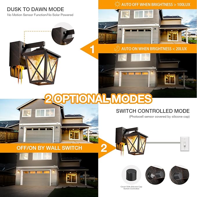 Ehaho Porch Lights with Outlet Dusk to Dawn Outdoor Light with Outlet Built-in Waterproof Anti-Rust Lantern Outside Light with GFCI Outlet Wall Sconce Light with Plug for Front Door (Bronze 1 PC)