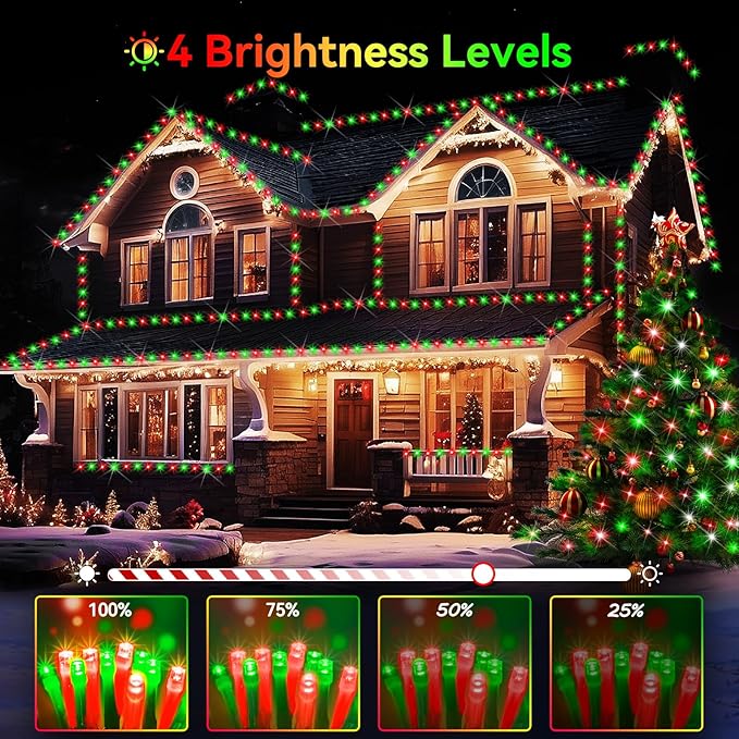 Hezbjiti 2 Pack 1000 LED 403 FT Christmas String Lights Outdoor 8 Lighting Modes IP44 Waterproof Fairy Lights with Timer and Dimmable Function for Party Tree Decorations (Red+Green Clear Wire)