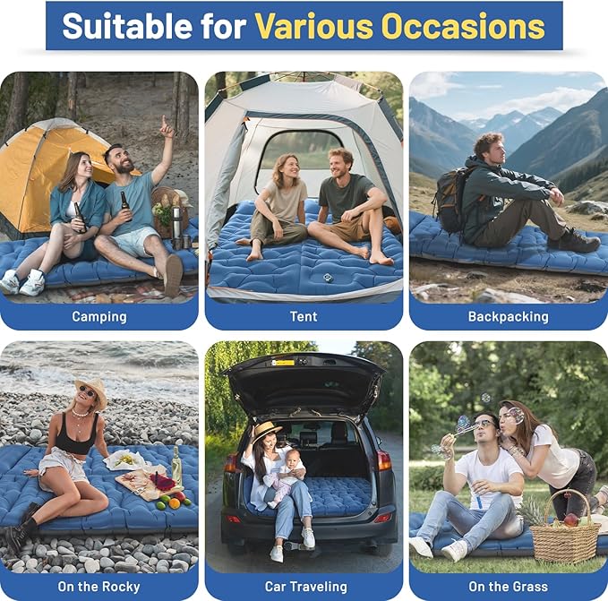 Camping Sleeping Pad Extra Thick 6 Inch Camping Mat with Pillow Built-in Foot Pump Ultralight Inflatable Sleeping Pads Compact for Hiking Backpacking Camping Traveling Tent Portable Sleeping Mat
