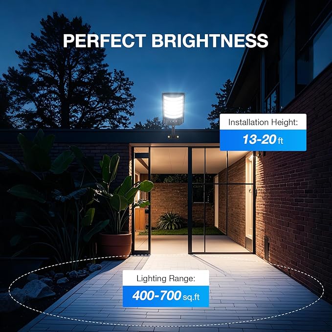 Solar Street Lights Outdoor Waterproof48000LM 320°Wide Angle Flood Light LED Solar Parking Light with Motion Sensor and Remote Control for Outdoor Streets CourtyardsParking Garages2Pack