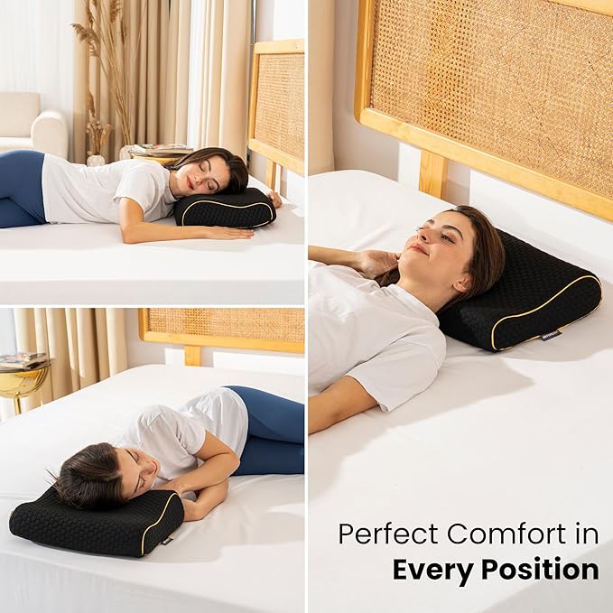 Memory Foam Travel Pillow with Washable Cover &amp Carry Bag – Compact Soft &amp Breathable Neck Pillow for Airplane Camping &amp Car (Black- Without Spare Cover 13.8x11.8x3.9/3.1 inches)