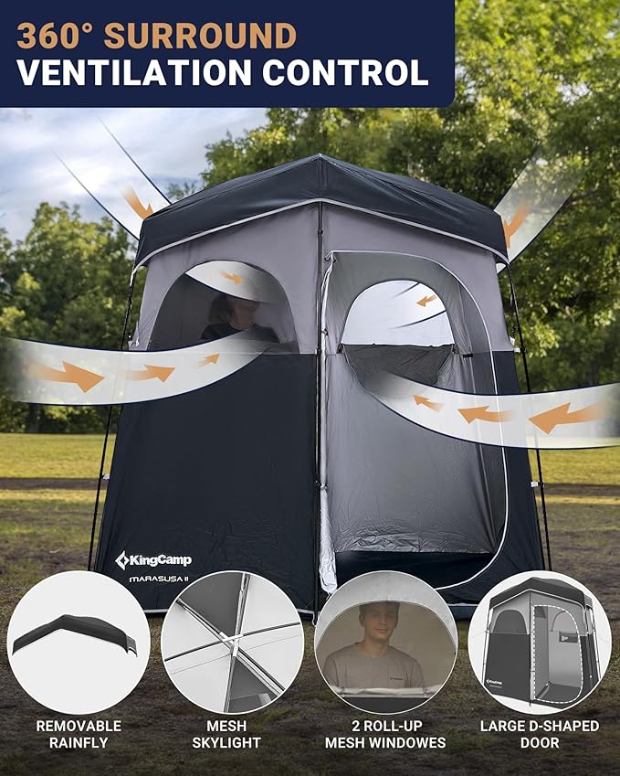 KingCamp Camping Shower Tent Portable Outdoor Privacy Toilet &amp Changing Tent Windproof &amp Waterproof Easy Setup 1 or 2 Room Shelter with Shower Bag for Camping Hiking Beach