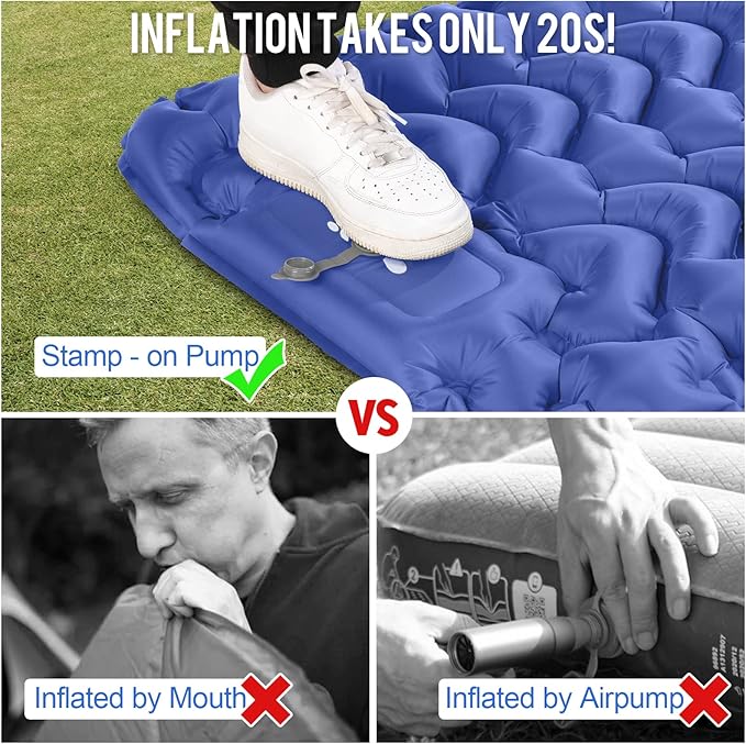 Sleeping Pad Ultralight Inflatable Sleeping Pad for Camping Built-in Pump Ultimate for Camping Hiking Airpad Carry Bag Repair Kit Compact &amp Lightweight Air Mattress(Blue)