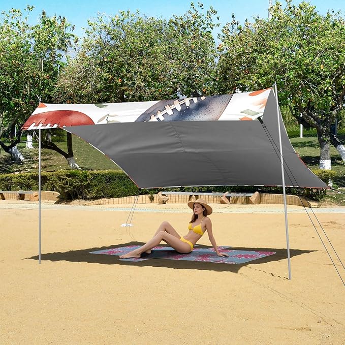 Tile Leaves Rugby Tile Pattern Camping Sun Shelter Beach Tent Portable Beach Sun Shade Outdoor Canopy for Camping Trips Fishing Picnic