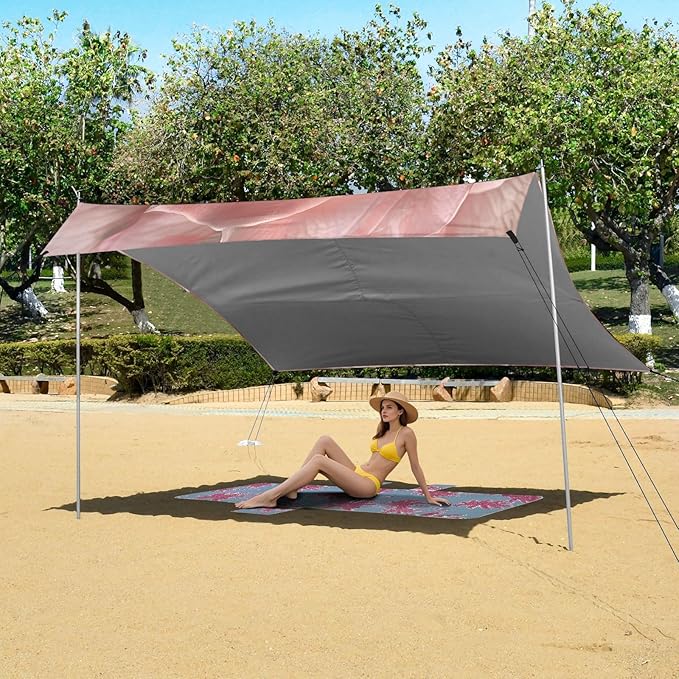ALAZA Pink Rose Flower Beach Tent Sun Shelter UPF50+ Protection Beach Shade Canopy w/ 4 Sandbags for Outdoor Camping Fishing Backyard Fun Picnic 10x9 ft
