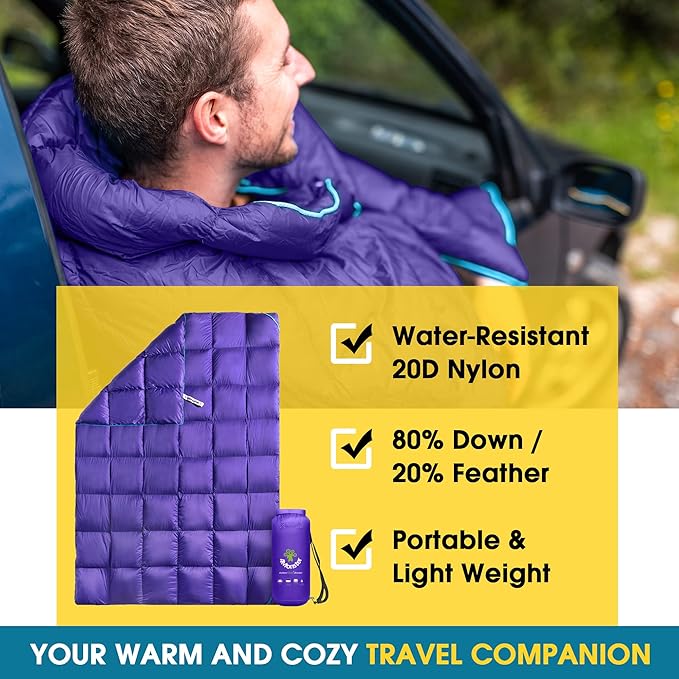 4Monster Down Camping Blanket - Outdoor Travel Quilt Puffy 650 Fill Packable LightweightWind &amp Waterproof | Ideal for Stadium BackpackingPicnics Beach and Hiking