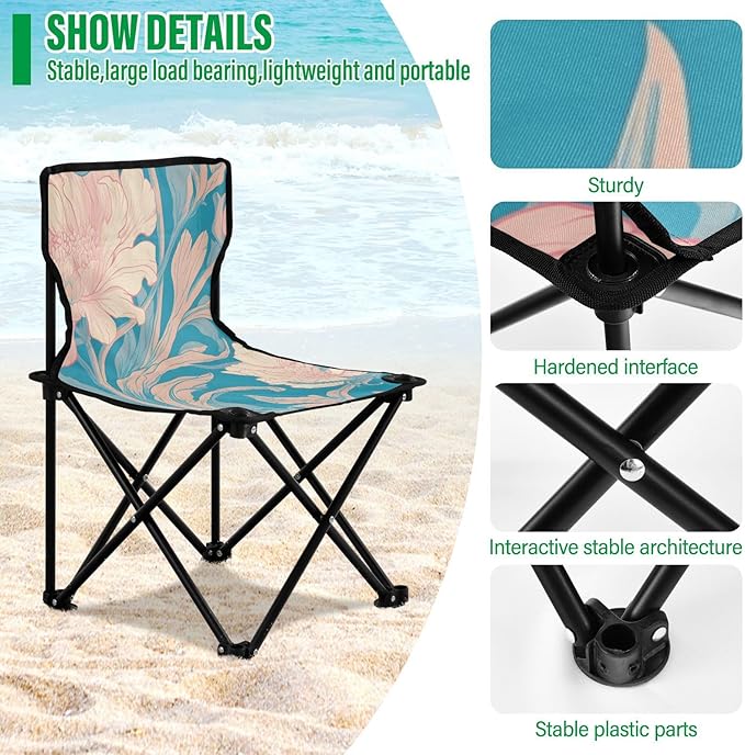 Soft Floral Portable Camping Chairs Folding Chair - Durable Oxford Fabric Lightweight Iron Frame Easy Fold Design - Ideal for Outdoor Activities Camping Fishing and Travel