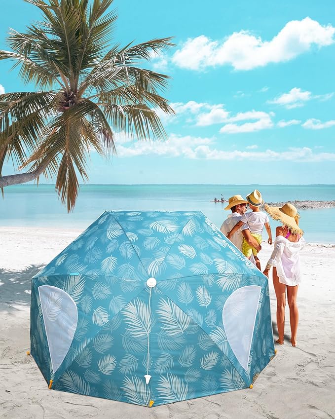 OutdoorMaster Pop Up Beach Umbrella Portable Beach Tent Shelter Beach Shade Sun Canopy with UPF 50+ UV Protection Extendable Floor with Carrying Bag