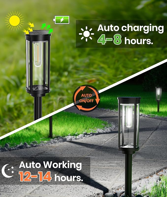 8 Pack Solar Pathway Lights OutdoorSuper Brightness IP65 Waterproof Auto On/Off Solar Path Lights Garden Solar Powered Landscape Lighting for Outside Yard Garden Driveway Walkway Decor