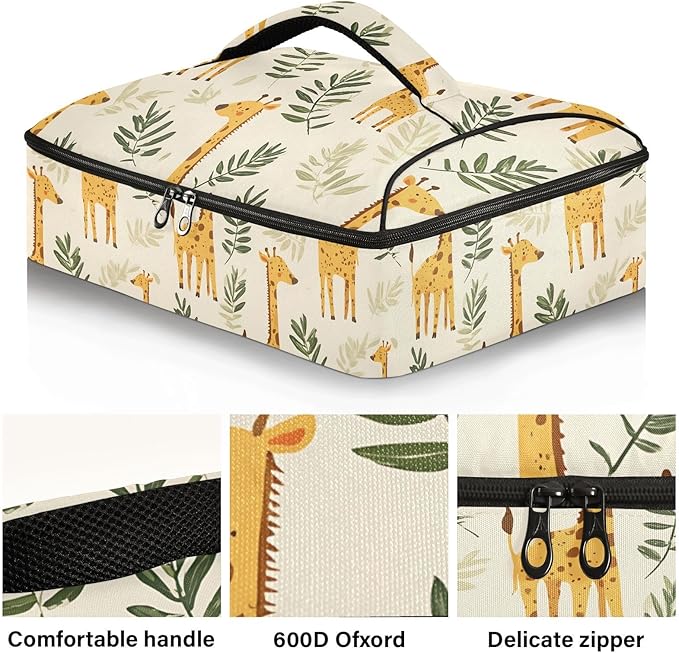 Casserole Carrier GiraffeInsulated Casserole Carrier for Hot or Cold Food Thermal Lunch Tote for Potluck Parties Picnic Beach Fits 9 x 13 Inches Baking Dish