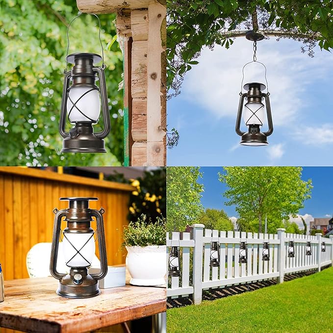 Toodour Solar Lantern Outdoor Lights 2 Pack Bronze Vintage LED Lantern with 2 Modes Waterproof Hanging Solar Lights for Camping Patio Garden Yard Outdoor Decorations