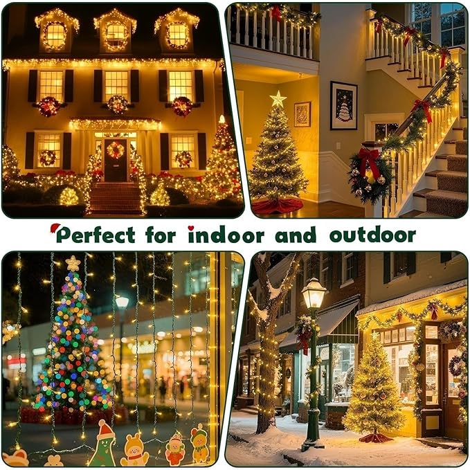 Christmas Lights Indoor Outdoor Waterproof 132FT 400 LED 8 Modes Warm Light String Lights for House Decorations Ideal for Christmas Trees Wedding and Party