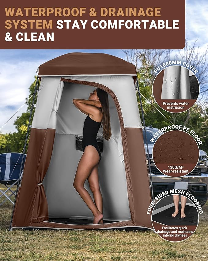KingCamp Camping Shower Tent Portable Outdoor Privacy Toilet &amp Changing Tent Windproof &amp Waterproof Easy Setup 1 or 2 Room Shelter with Shower Bag for Camping Hiking Beach