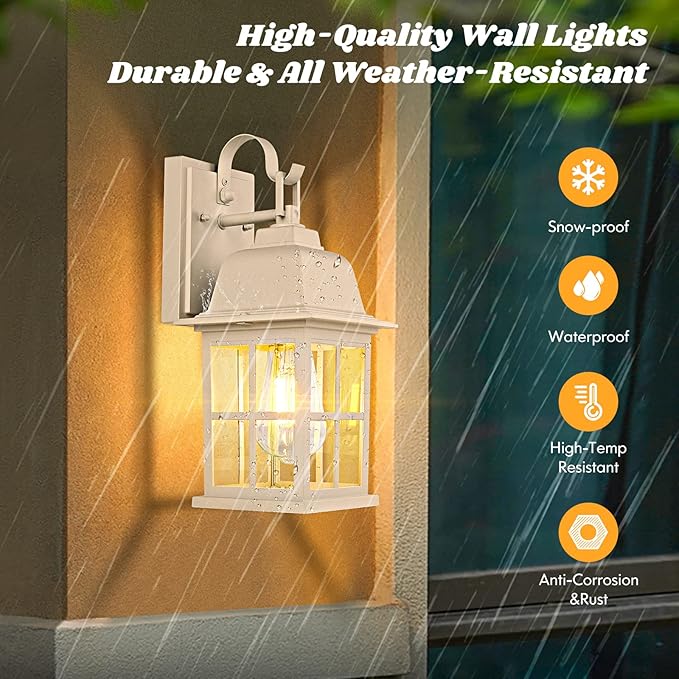 TOBUSA 2-Pack Outdoor Wall Lanterns 100% Aluminium White Outside Light Fixtures Waterproof &ampAnti-Rust Exterior Wall Lanterns Front Porch Lights for House Garage Doorway Bulbs Not Included