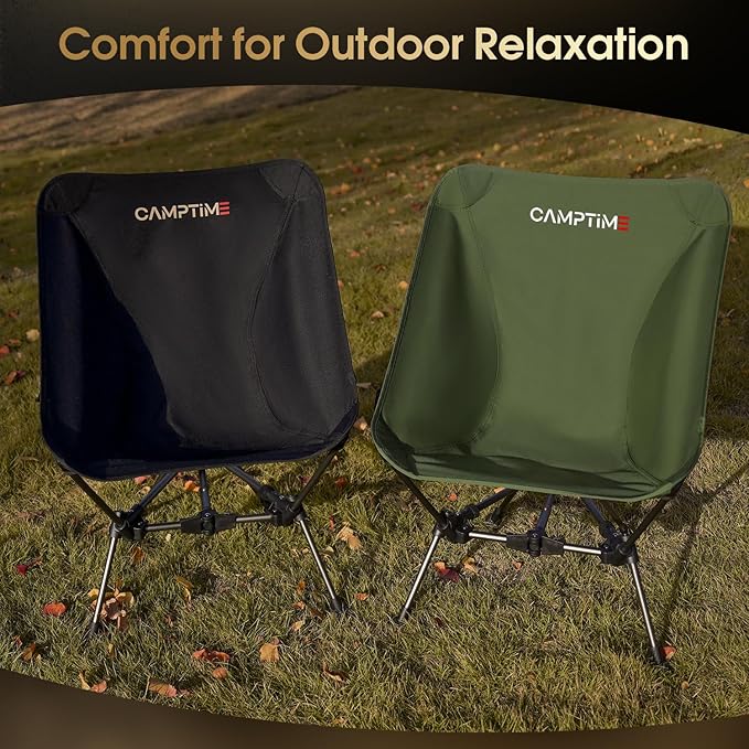 Portable Camping Chair Lightweight Compact Backpacking Chair with Side Pocket Wide Seat Folding Chair for Camping Hiking Beach - Supports 330Lbs Black