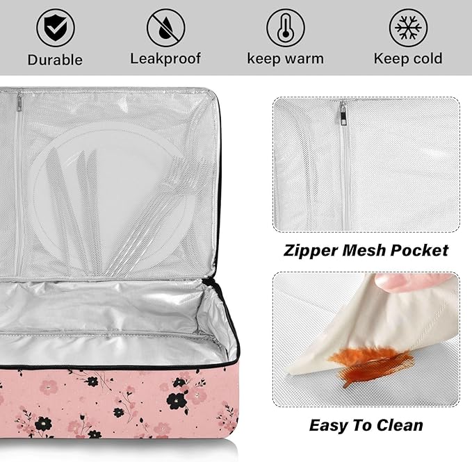 Casserole Carrier Beautiful Vibrant FlowersInsulated Casserole Carrier for Hot or Cold Food Thermal Lunch Tote for Potluck Parties Picnic Beach Fits 9 x 13 Inches Baking Dish