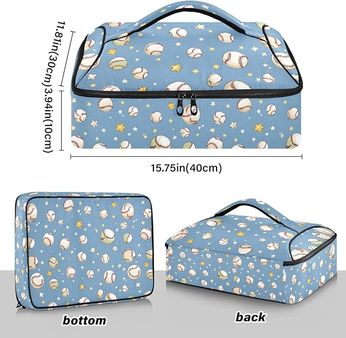 Casserole Carrier Baseballs and Stars PatternInsulated Casserole Carrier for Hot or Cold Food Thermal Lunch Tote for Potluck Parties Picnic Beach Fits 9 x 13 Inches Baking Dish
