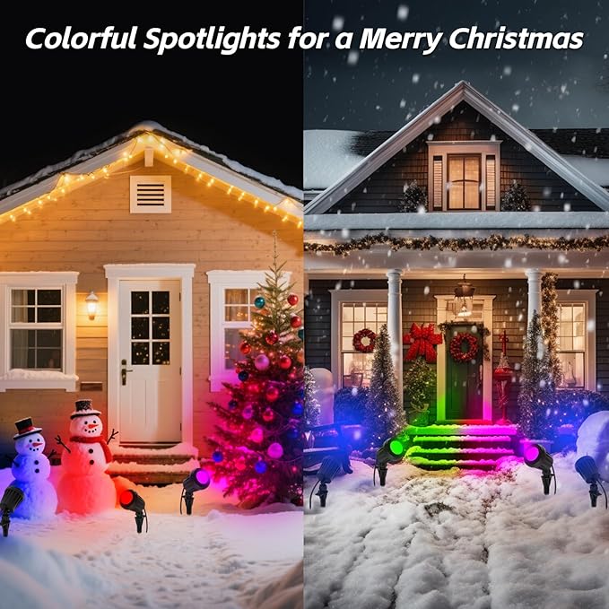 Spotlight Outdoor – 120V Plug-In 6500K Cool White LED Landscape Lighting with RGB Purple 4 Color Lenses for Yard Garden Lawn &amp Tree Decor on Holidays&ampEveryday IP67 Waterproof (4 PackBlack