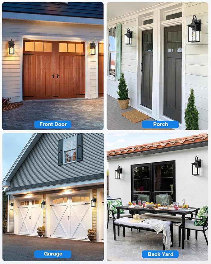VIANIS Outdoor Wall Light Fixtures Dusk to Dawn Exterior Wall Lighting Porch Sconces Wall Mounted Lanterns with E26 Sockets Matte Black Wall Lamps for Patio Front Door Entryway 2-Pack Waterproof