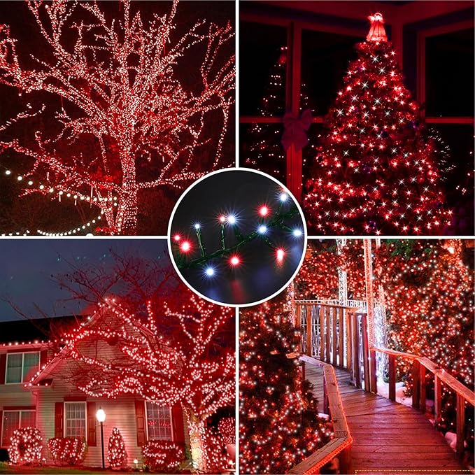 LAMPHOME 500 LED String Lights Outdoor 16 Modes Plug in Twinkle Fairy Lights for Bedroom 46ft 500LED Christmas Lights Cluster Lights Outdoor Waterproof Red&ampWhite Bulb