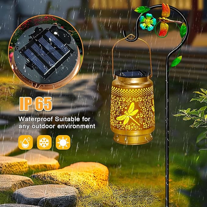 2 Pack Solar Lanterns Outdoor Decor Waterproof Dragonfly Gifts for Women MenMetal Outdoor Solar Lanterns Outside for GardenYardPatioLawn