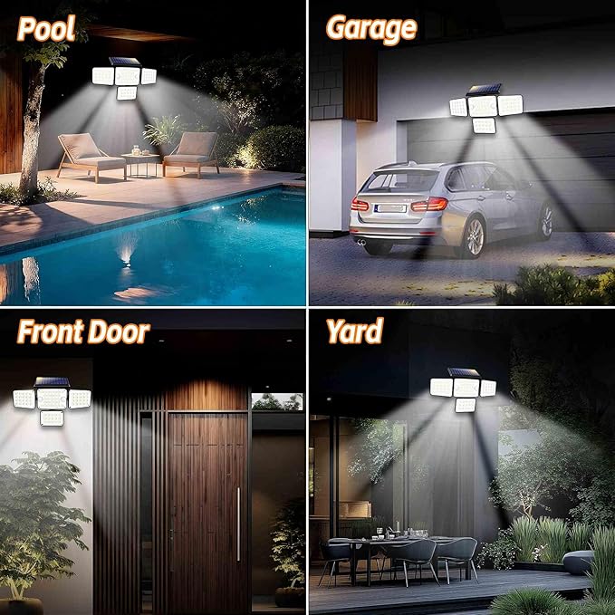 Solar Lights Outdoor 336 LED Motion Sensor Security Wall Light with Remote Split 4-Head Adjustable Design 2400mAh Battery Waterproof IP65 Garage Driveway Garden Courtyard Lighting（2Pack