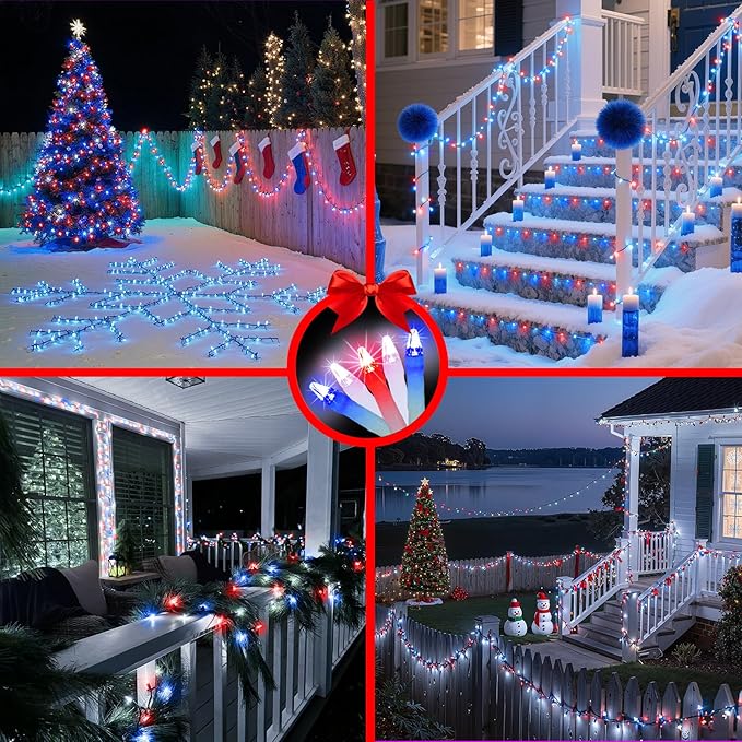 750 LED 240FT Christmas String Lights Outdoor Christmas Light with 8 Lighting Modes&amp Timer &amp Memory Plug in Waterproof Clear Wire Twinkle Light for for Xmas Yard Tree Party Decor Red White B