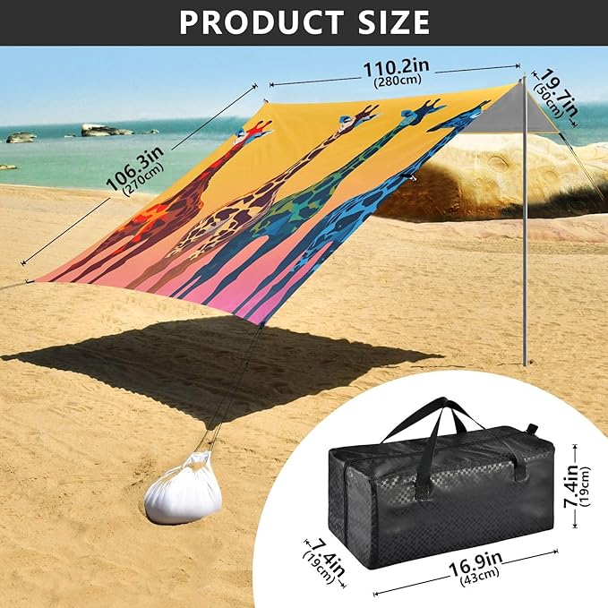 Beach Tent Sun Shelter Colorful Giraffes Lightweight &amp Easy Setup Beach Shade Canopy for Camping Fishing