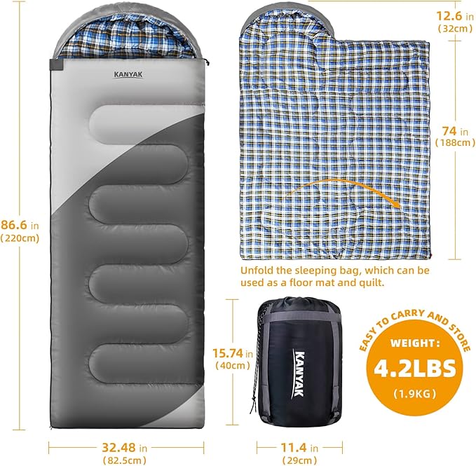 Camping Sleeping Bag 32℉ Sleeping Bags for Adults Kids Teens Cold Weather Warm Sleeping Bag Winter for 3-4 Season Camping Camping Gear Equipment Traveling and Outdoors