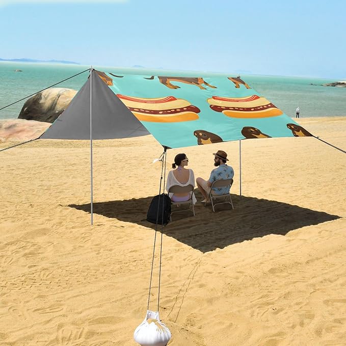 Dachshund Dog Hot Dog Camping Sun Shelter Beach Tent Portable Beach Sun Shade Outdoor Canopy for Camping Trips Fishing Picnic