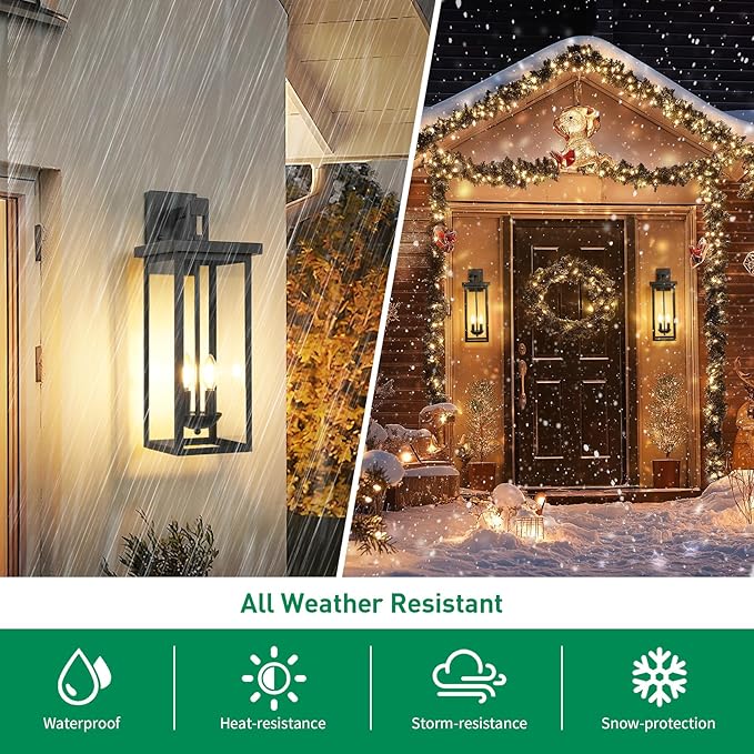 22 Inch Large Black Outdoor Wall Lights Exterior Lighting FixturesOutside Lights for HouseFront Porch LightWaterproof Outdoor Wall Sconce Light Carriage Exterior LightsE12 Base*2