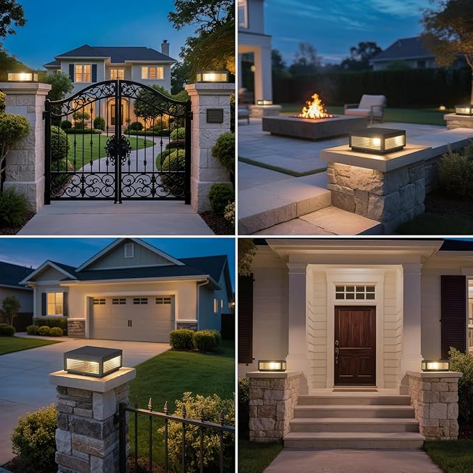 Outdoor Post Lights 11.81 Column Pillar Light Hard Wired Modern Fence Posts Lamp Waterproof 3000K Warm LED Lighting Lantern with E26 Bulb for Patio Driveway Garden Decoration