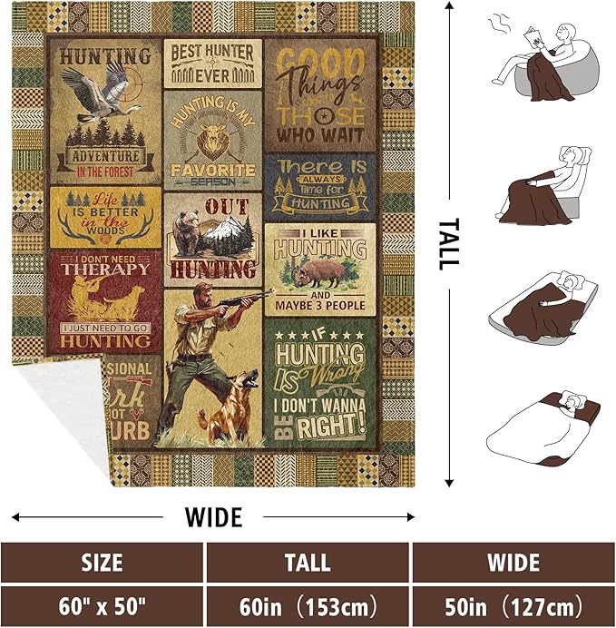 Hunting Gifts for Men Gifts for Hunter Men/Dad/Husband Blanket 60 X 50 Huntings Gifts for Him Hunting Lovers Gift Unique Gift for Hunters Outdoor Camping Christmas Birthday Father's Day