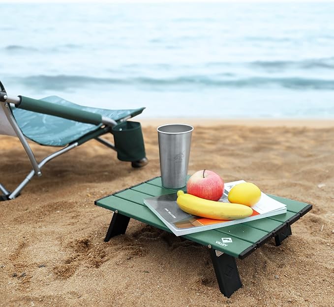 VILLEY Portable Mini Folding Beach Table Ultralight Aluminum Side Table with Carry Bag for Camping Picnics and Outdoor Activities