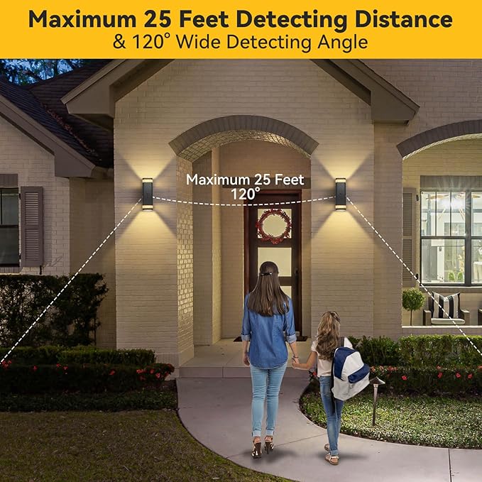 SHIMR Motion Sensor Outdoor Wall Lights 2 Pack Modern Dusk to Dawn Up Down Sconce with 3 Modes WaterprExterior Lighting Fixtures for Porch Garage Patio 3000K LED Bulb Included Black Finish