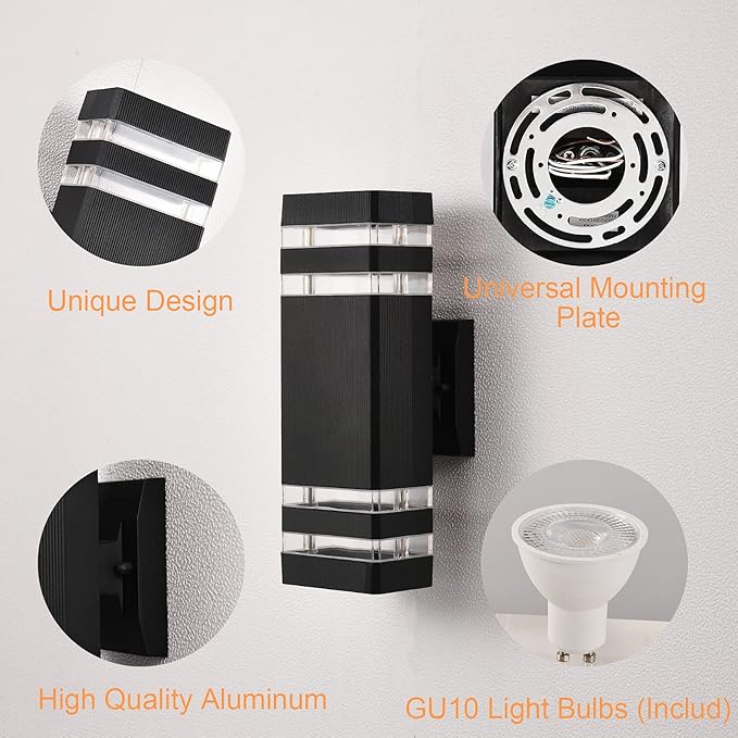 DASTOR 2 Pack Outdoor Wall Lights Up and Down Porch Lights Outdoor Wall Mount Light Fixture Aluminum Waterproof Exterior Lights for House Porch Garage