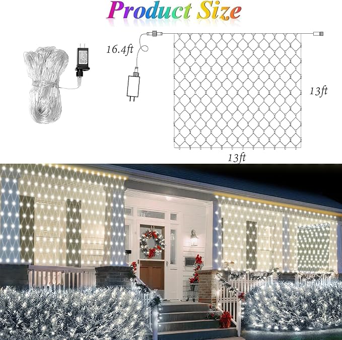 Lovelite 13ft x 13ft Net Lights Outdoor 400LED Large Gazebo Lights 8 Modes Timer Waterproof Connectable Christmas Mesh Light Clear Wire for Bushes Patio Pergolas Garden Holiday Party - Cool White