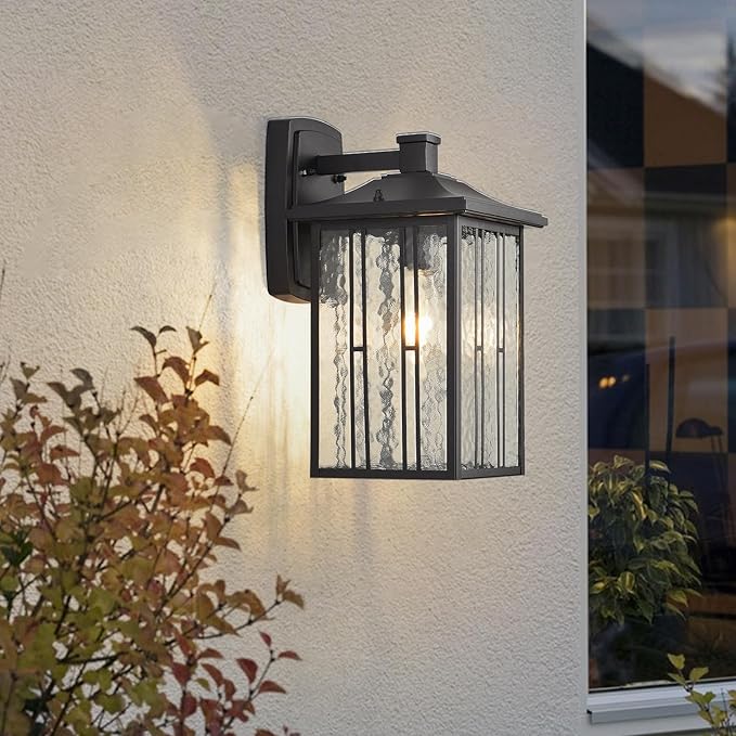 Outdoor Porch Light Fixtures Black Wall Sconce Exterior Light Large Front Ddoor Sconce Lights Water Glass Outdoor Wall Lantern for Porch Garage House 15”H