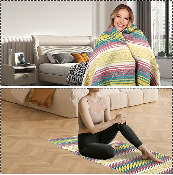 3 Pcs Mexican Blanket Bulk 45 x 70 Inch Yoga Blanket Large Cotton Outdoor Camping Blankets with Fringed for Outdoor Beach Picnic Home Decor