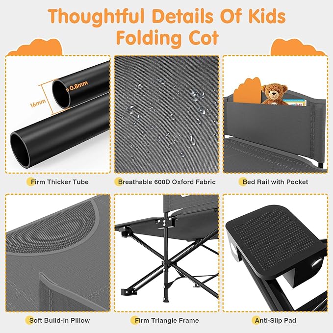 Suteck Kids Camping Cot Comfortable Toddler Cot Bed Easy to Store and Use Portable Sleeping Cot with Guardrail Lightweight Bed for Outdoor Indoor Home