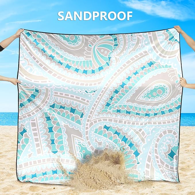 Beach Blanket Waterproof Sandproof Extra Large Beach Mat 79 X 83/120x108for 1-8 Adults Quick Drying Durable Outdoor Picnic Mat for Beach Travel Camping Hiking